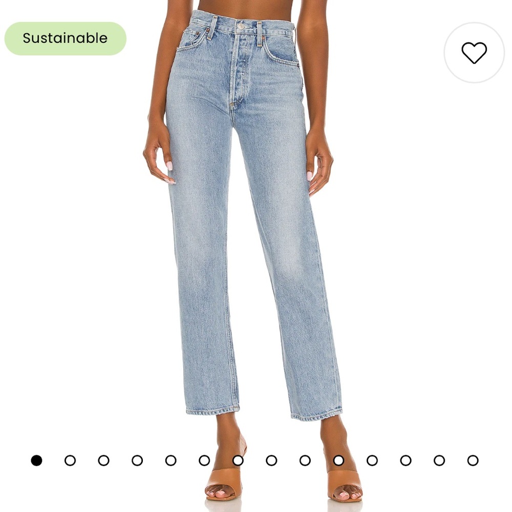 agolde straight leg jeans with distressed hem
